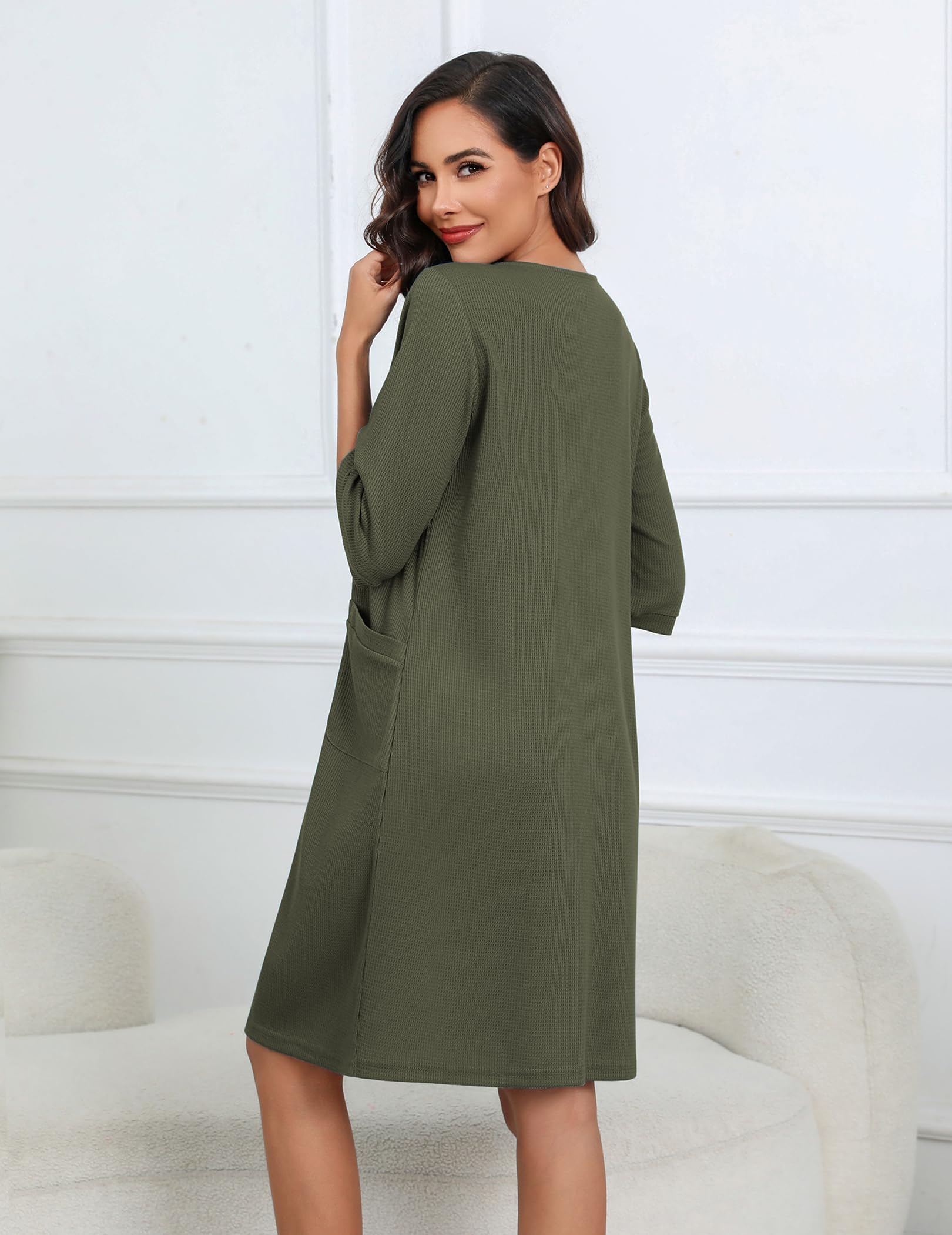 Foto 3 pulgar | Albornoz Robe Ekouaer De Punto Gofrado Con Cremallera Hasta La Rodilla Para Mujer - Venta Internacional.