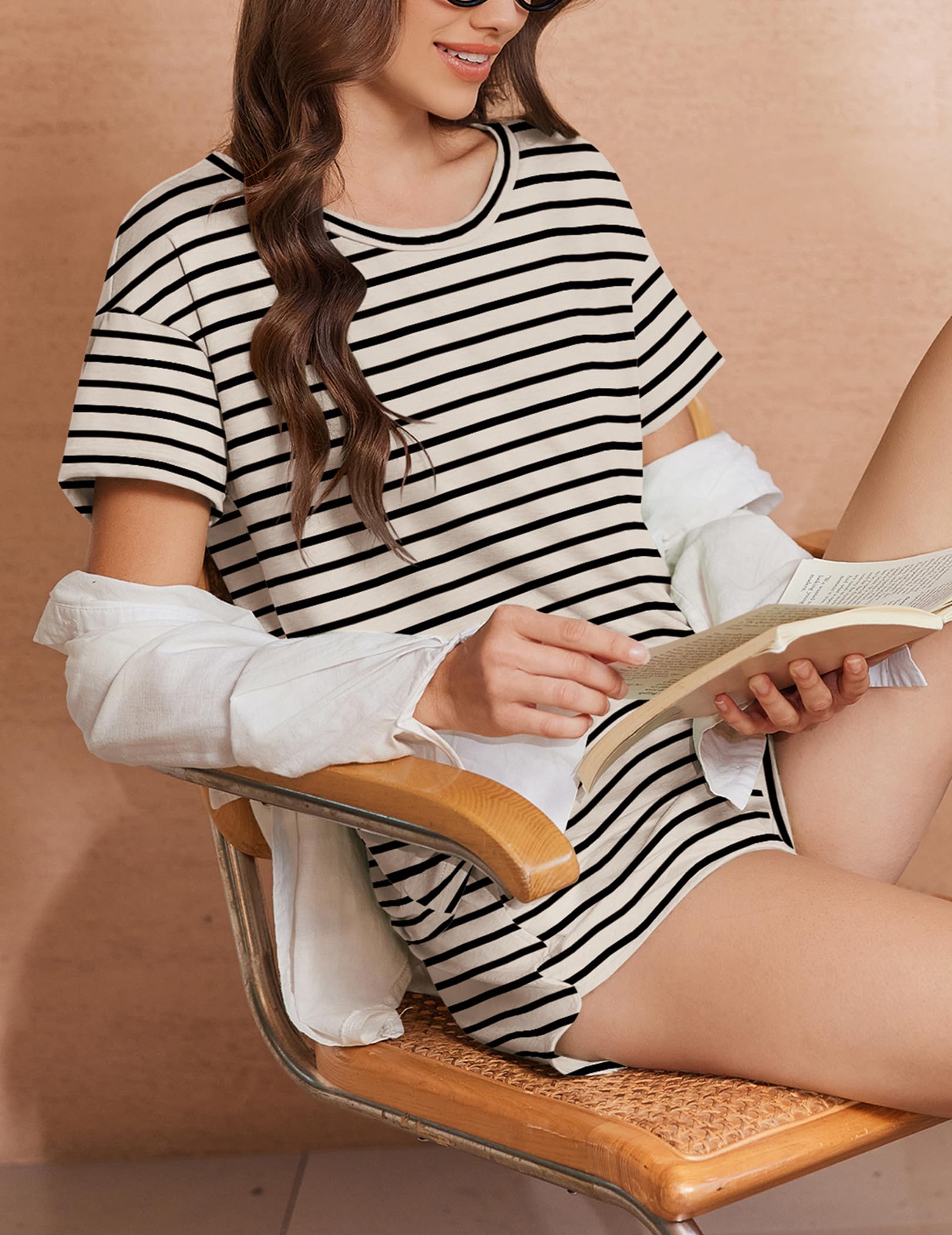 Foto 4 pulgar | Conjunto De Pijama Ekouaer Para Mujer, Cuello Redondo, Manga Corta - Venta Internacional.