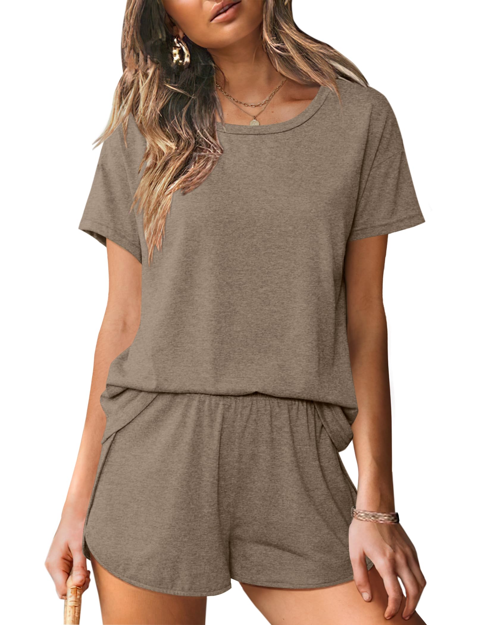 Foto 1 | Conjunto De Pijama Ekouaer Para Mujer, Cuello Redondo, Manga Corta - Venta Internacional.