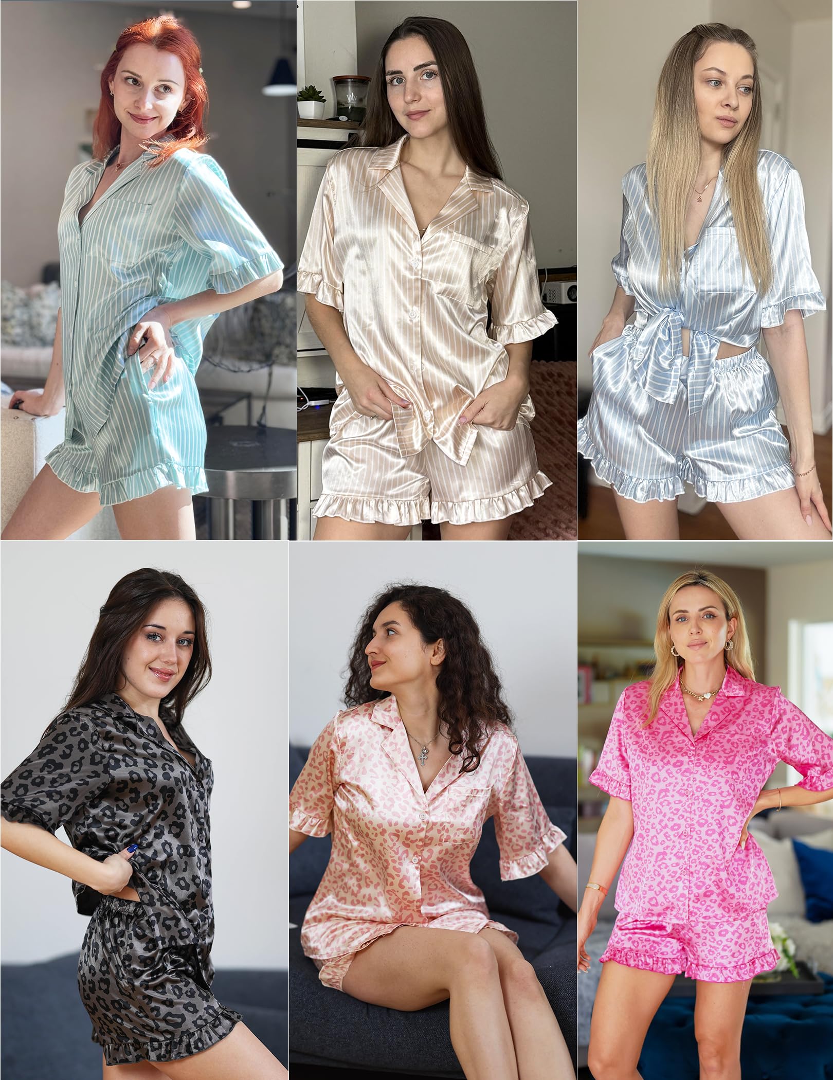 Foto 7 pulgar | Pijama Ekouaer De Satén De Seda Para Mujer, 2 Piezas, Rayas Verdes Y Blancas - Venta Internacional.