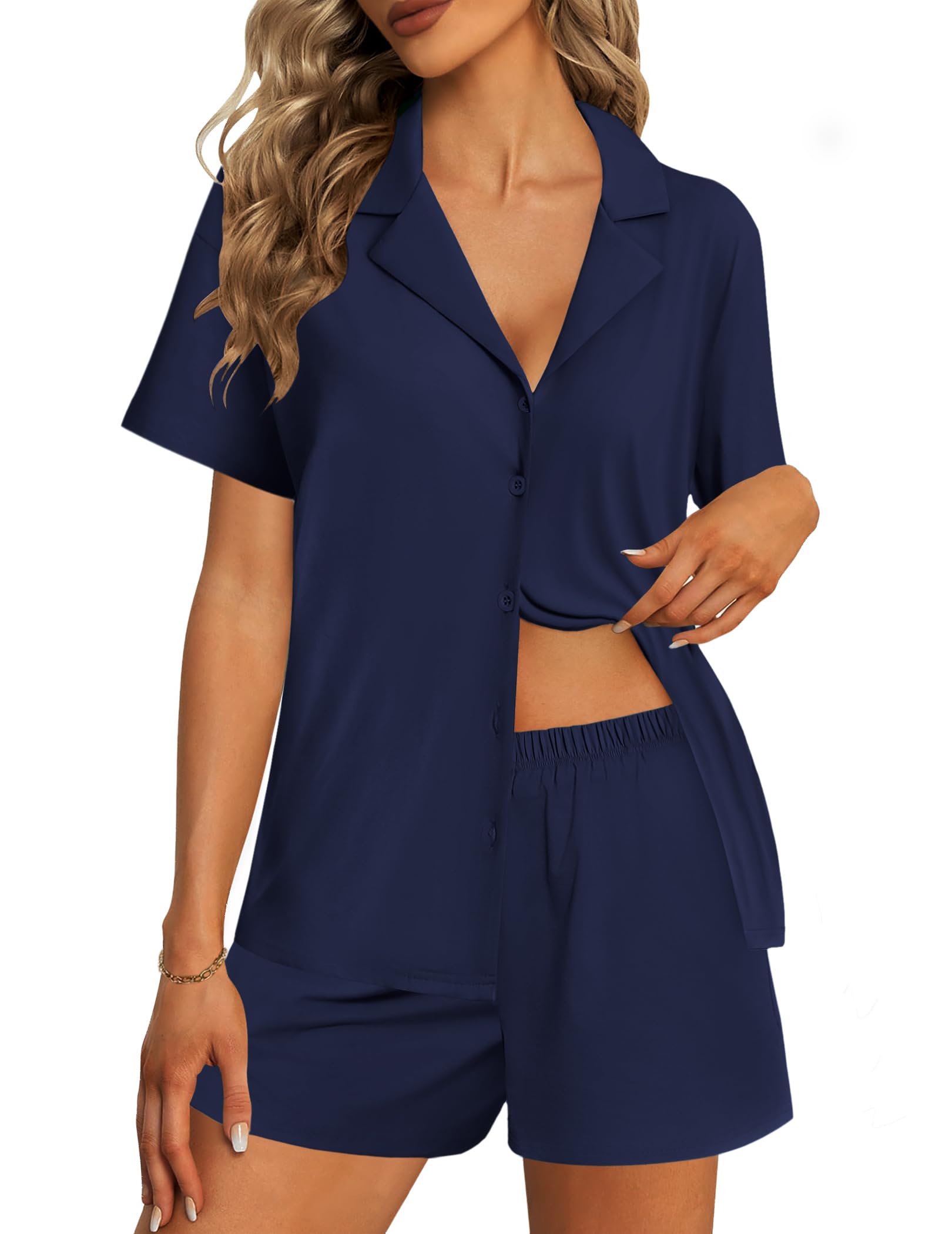Foto 1 | Conjunto De Pijama Ekouaer Para Mujer, Algodón, Manga Corta, Con Bolsillos - Venta Internacional.