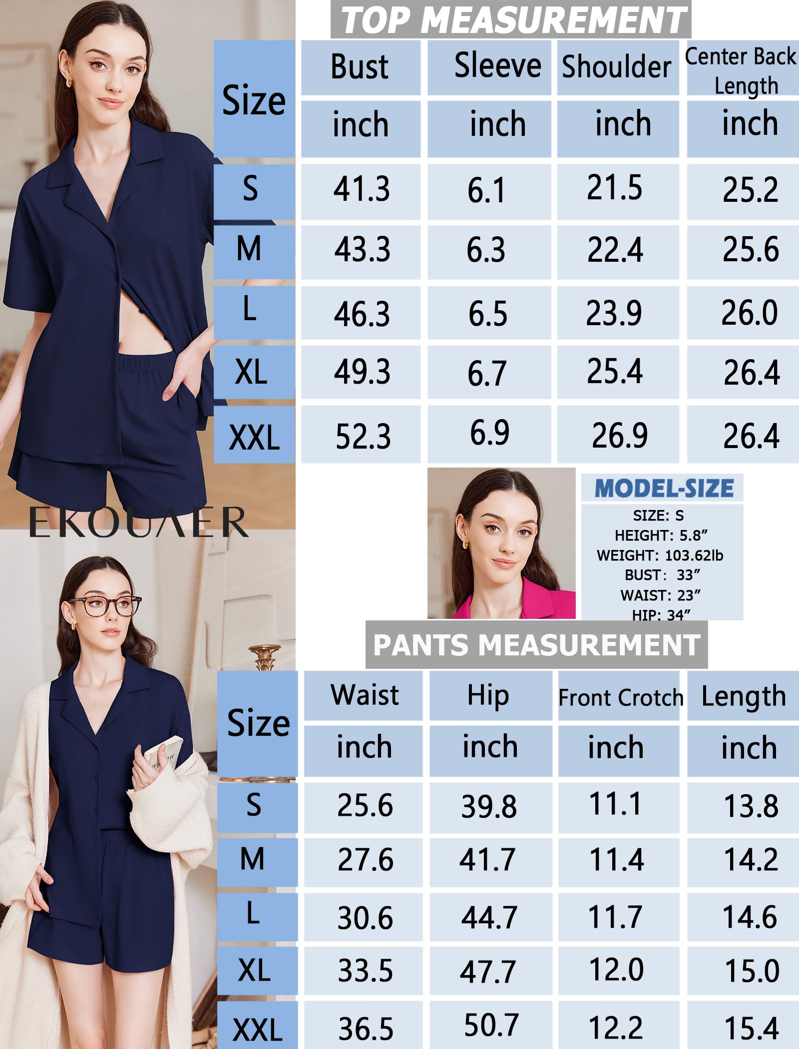 Foto 7 pulgar | Conjunto De Pijama Ekouaer Para Mujer, Algodón, Manga Corta, Con Bolsillos - Venta Internacional.