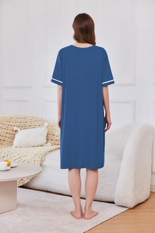 Foto 6 pulgar | Plumero Robe Ekouaer Para Mujer, Manga Corta, Con Cremallera, Azul Marino - Venta Internacional.