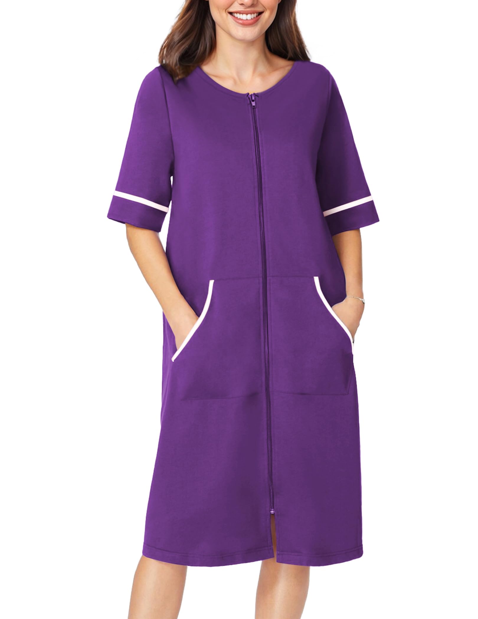 Foto 2 pulgar | Albornoz Ekouaer Para Mujer, Manga Corta, Cierre, Talla M, Color Morado - Venta Internacional.