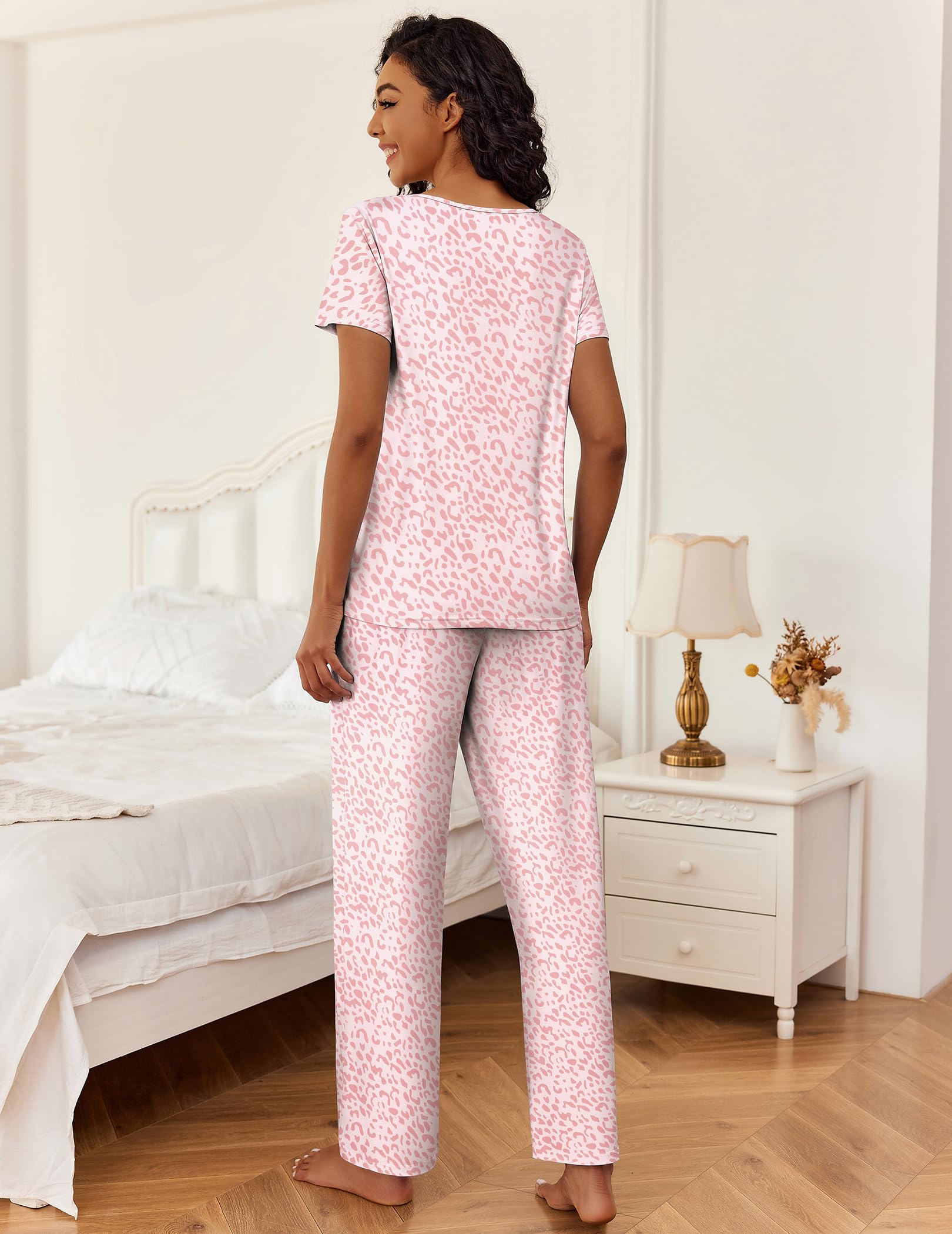 Foto 5 pulgar | Conjunto De Pijama Ekouaer, Pantalones Largos De Manga Corta Para Mujer - Venta Internacional.