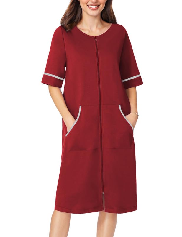 Foto 1 | Albornoz Ekouaer Para Mujer, Manga Corta, Cierre, Color Rojo Vino - Venta Internacional.