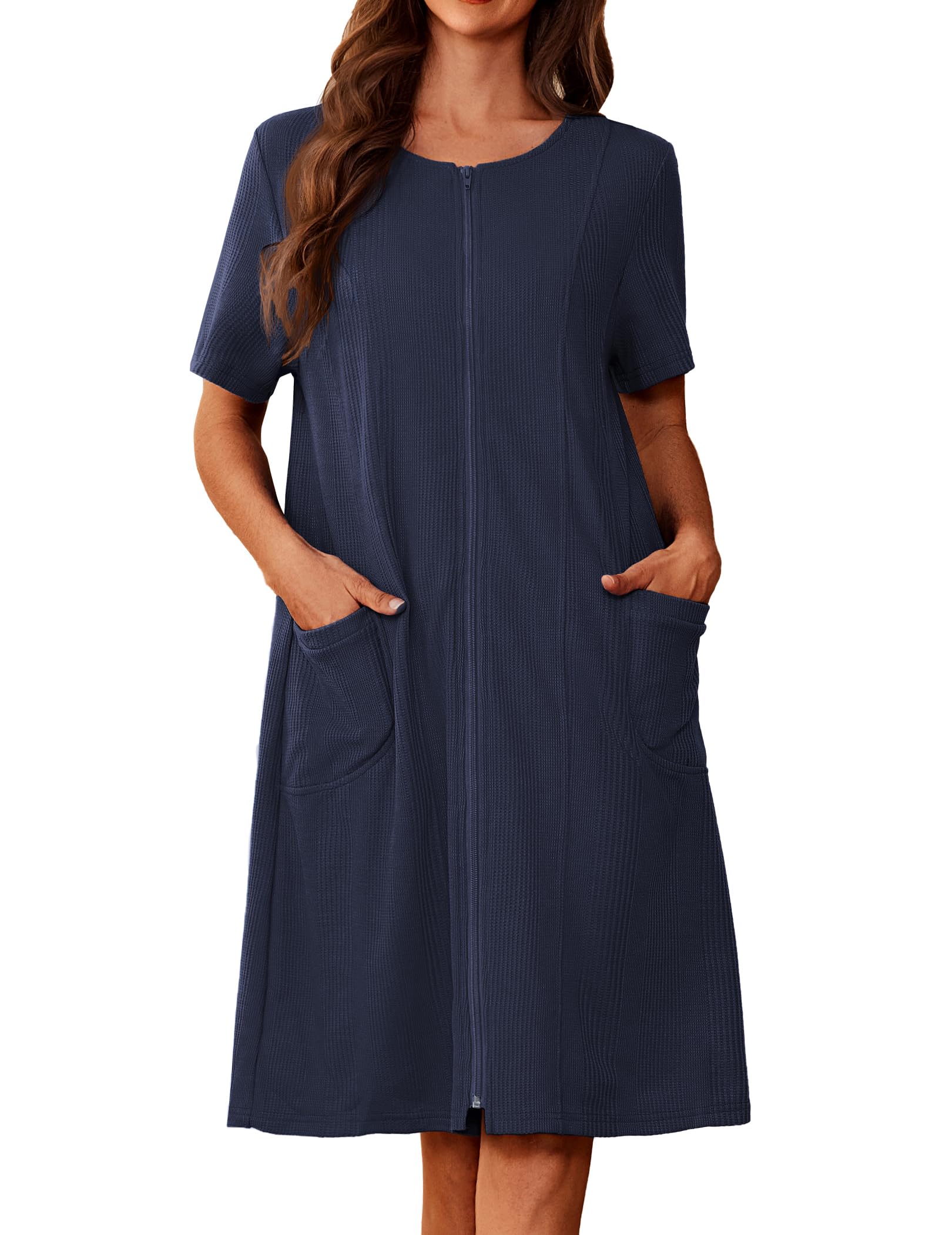 Foto 1 | Albornoz Ekouaer De Punto Gofrado Con Cremallera, Manga Corta, Para Mujer - Venta Internacional.