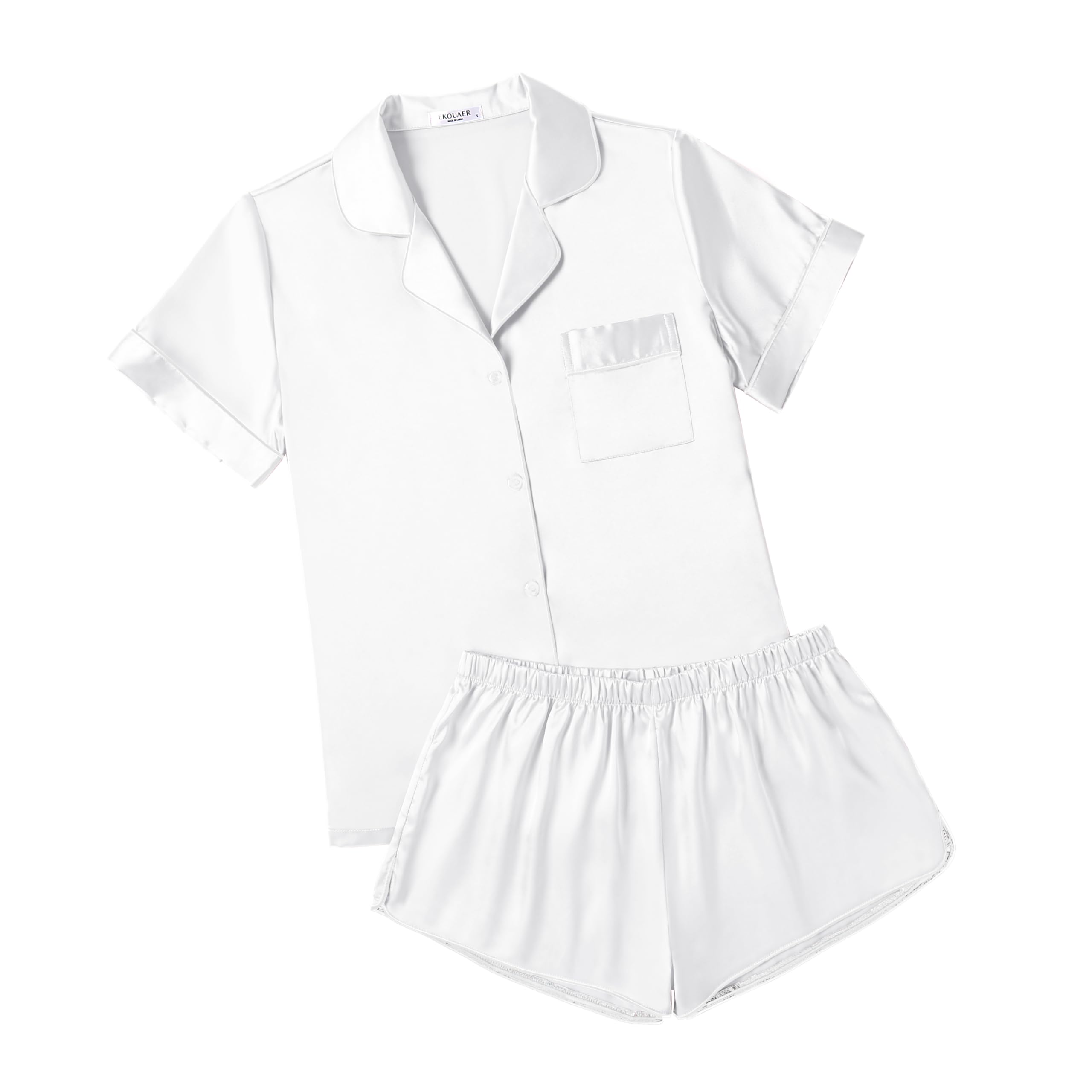 Foto 5 pulgar | Conjunto De Pijama Ekouaer De Satén De Seda Para Mujer De Manga Corta Blanco - Venta Internacional.