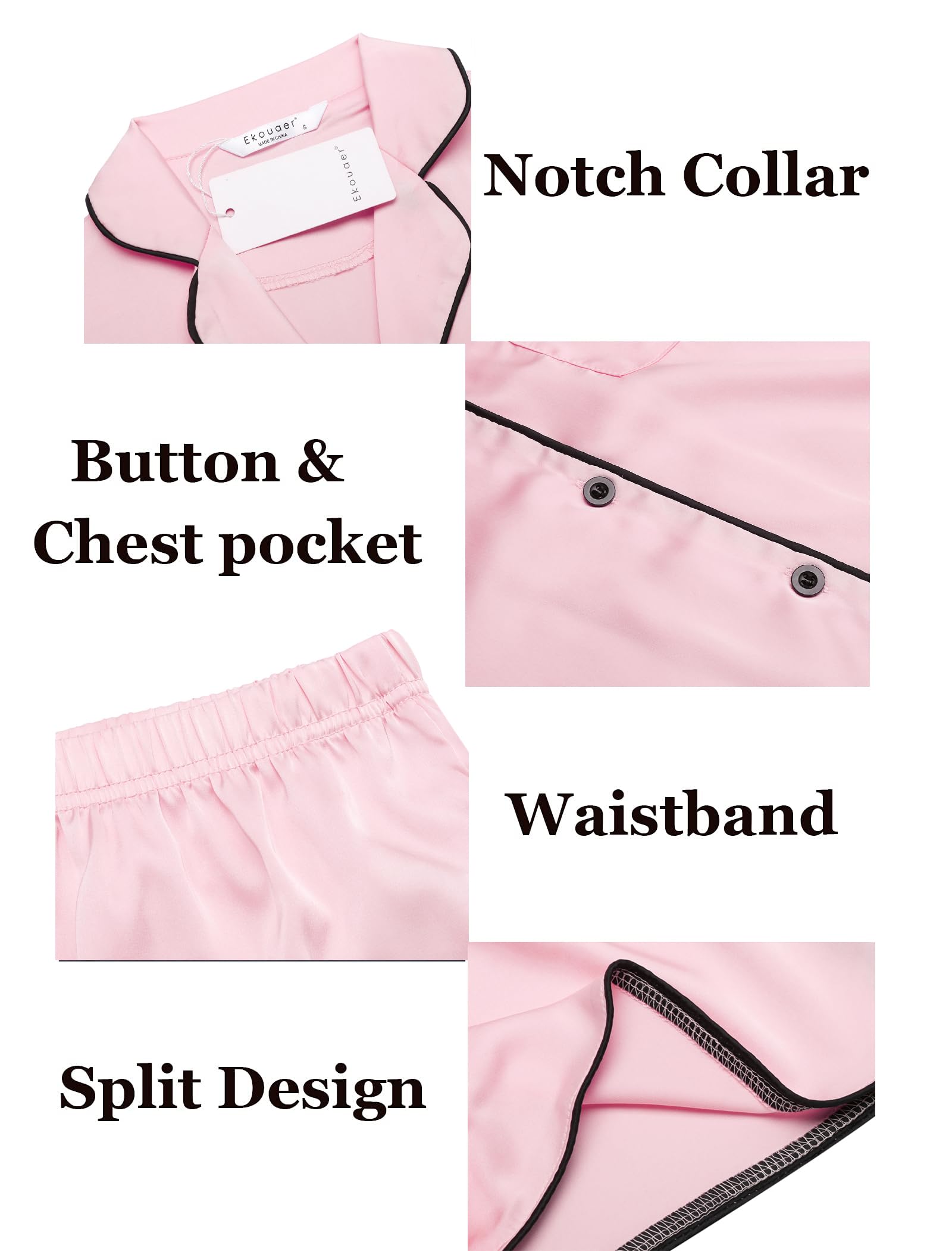 Foto 7 pulgar | Conjunto De Pijama Ekouaer De Satén De Seda Para Mujer De Manga Corta Rosa - Venta Internacional.