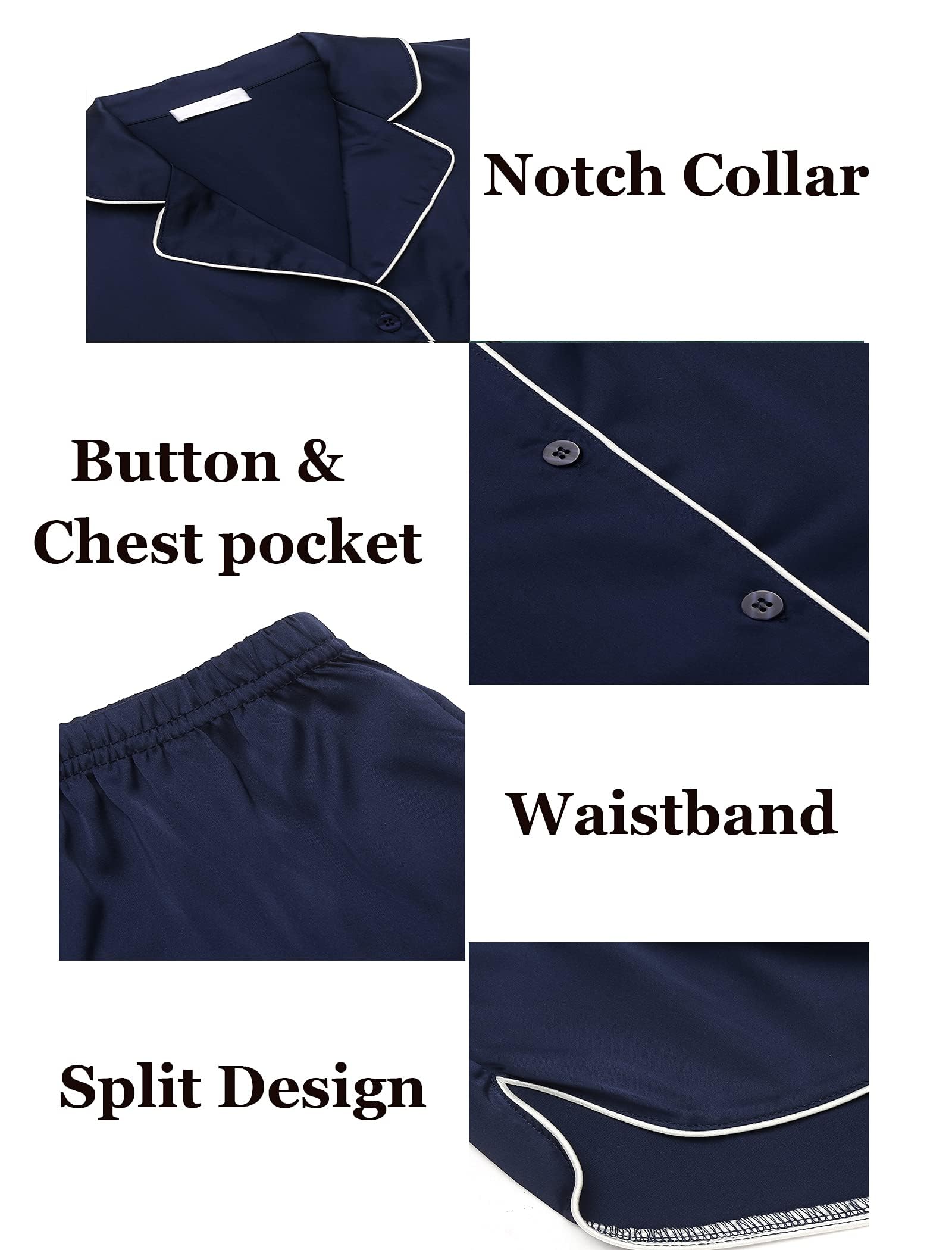 Foto 6 | Conjunto De Pijama Ekouaer De Satén De Seda Para Mujer, Color Azul Marino, Talla L - Venta Internacional.