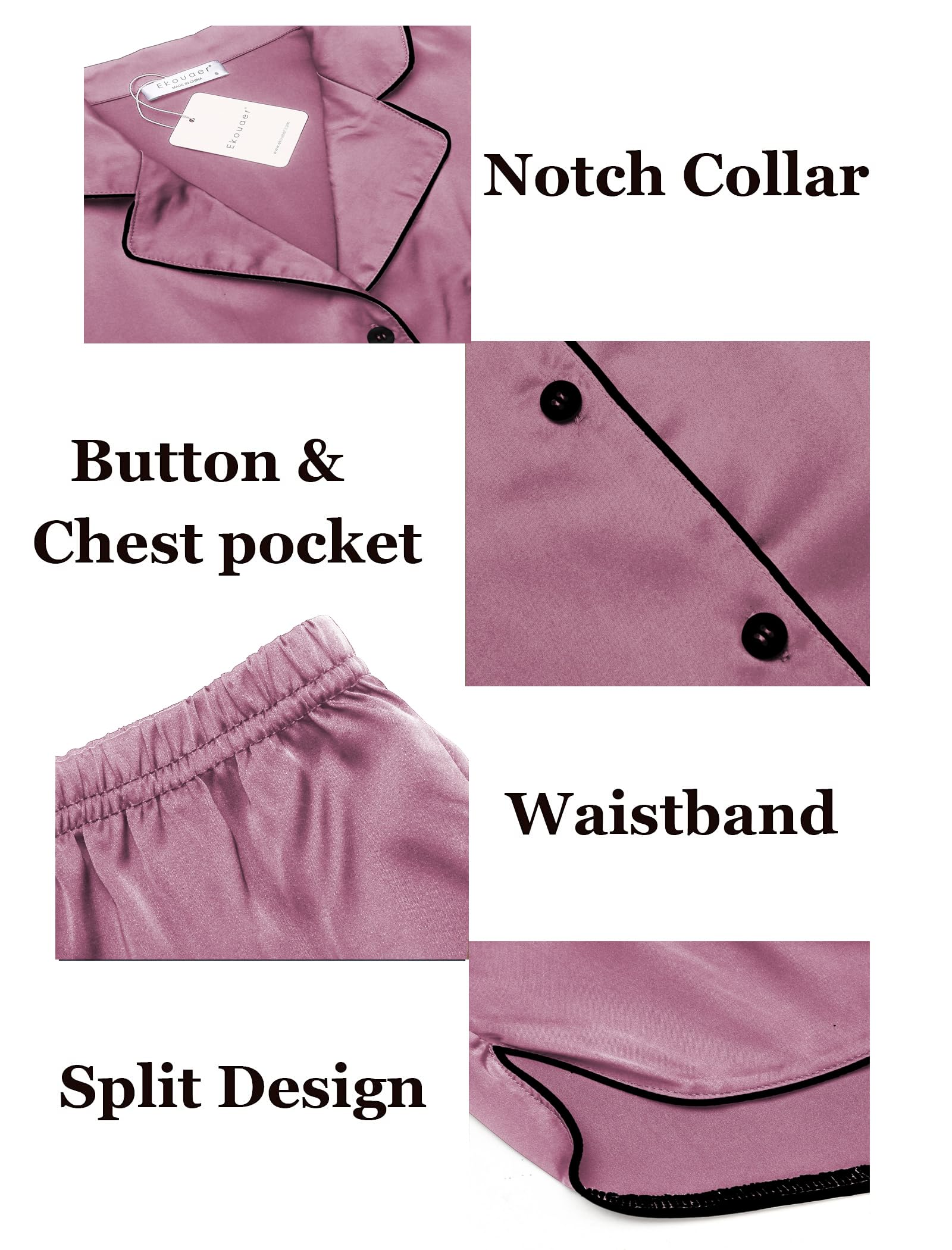 Foto 7 pulgar | Conjunto De Pijama Ekouaer De Satén De Seda Para Mujer, Manga Corta, Color Burdeos - Venta Internacional.