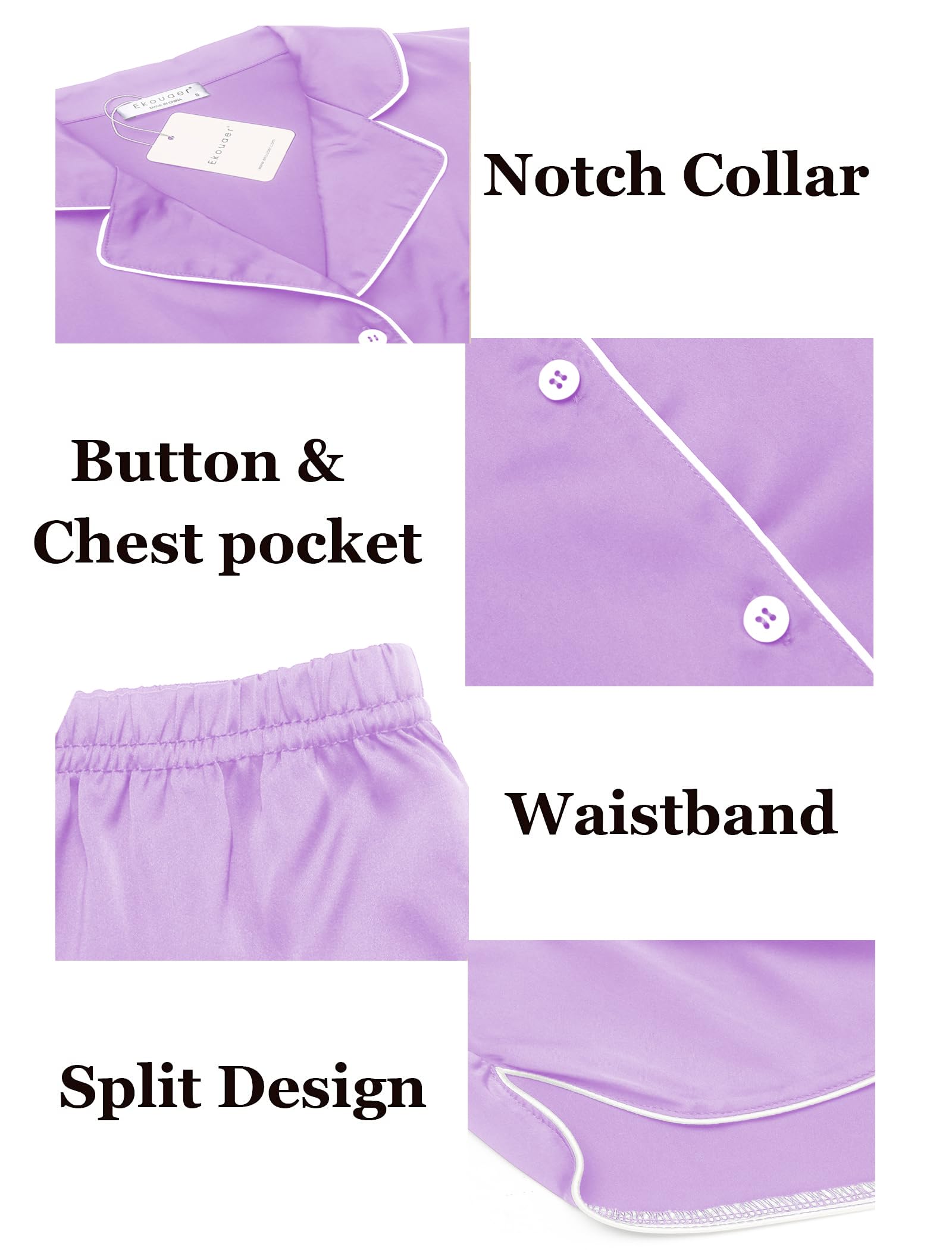 Foto 7 pulgar | Conjunto De Pijama Ekouaer De Satén De Seda Para Mujer De Manga Corta, Color Lila - Venta Internacional.