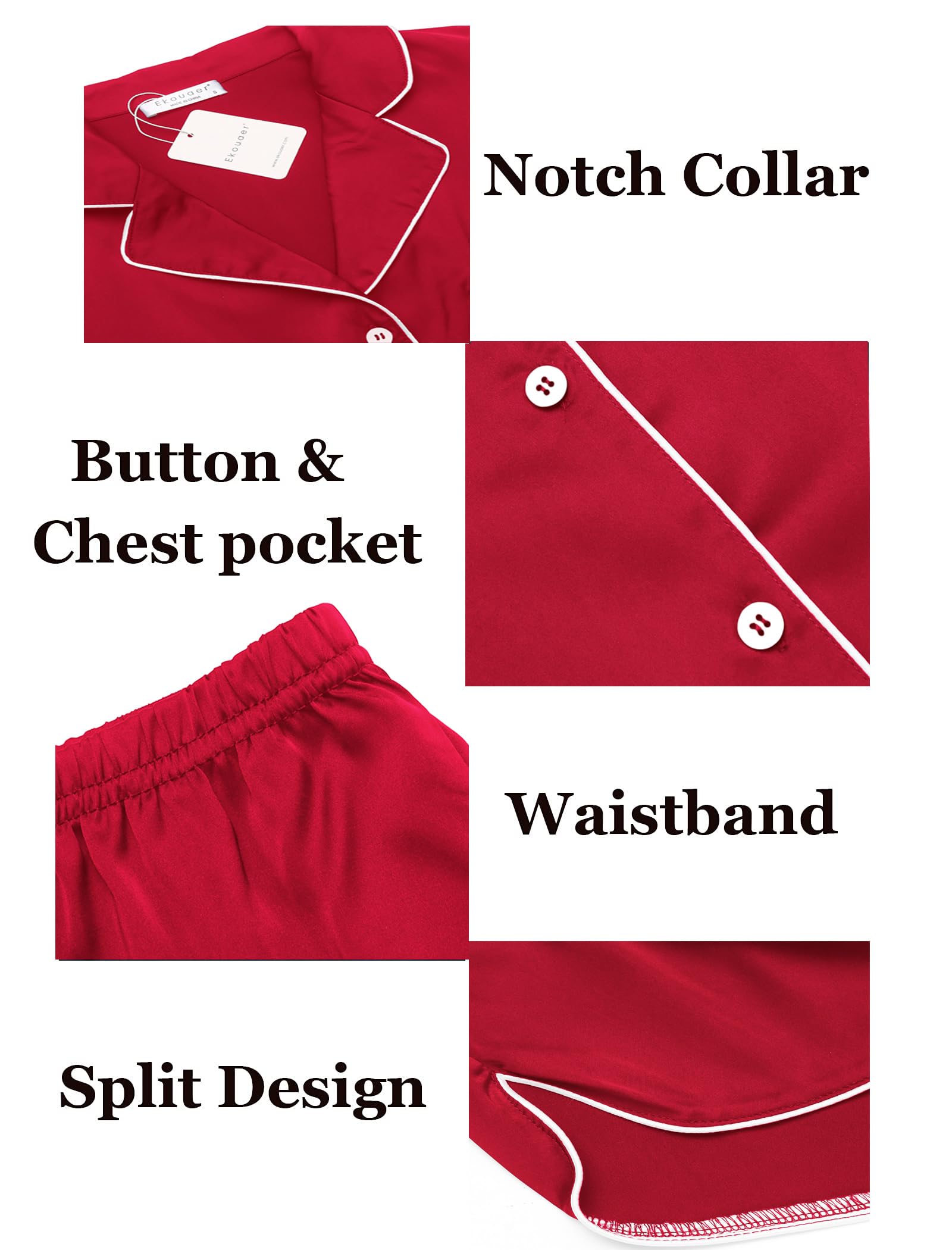 Foto 7 pulgar | Conjunto De Pijama Ekouaer De Satén De Seda Para Mujer Rojo Talla L - Venta Internacional.