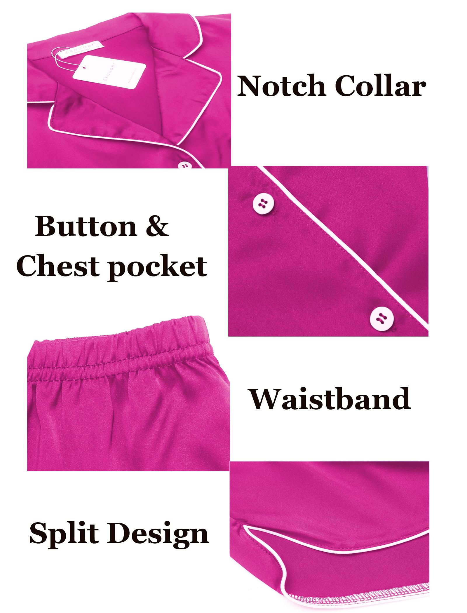 Foto 7 pulgar | Conjunto De Pijama Ekouaer De Satén De Seda Para Mujer Rosa Intenso S-xxl - Venta Internacional.
