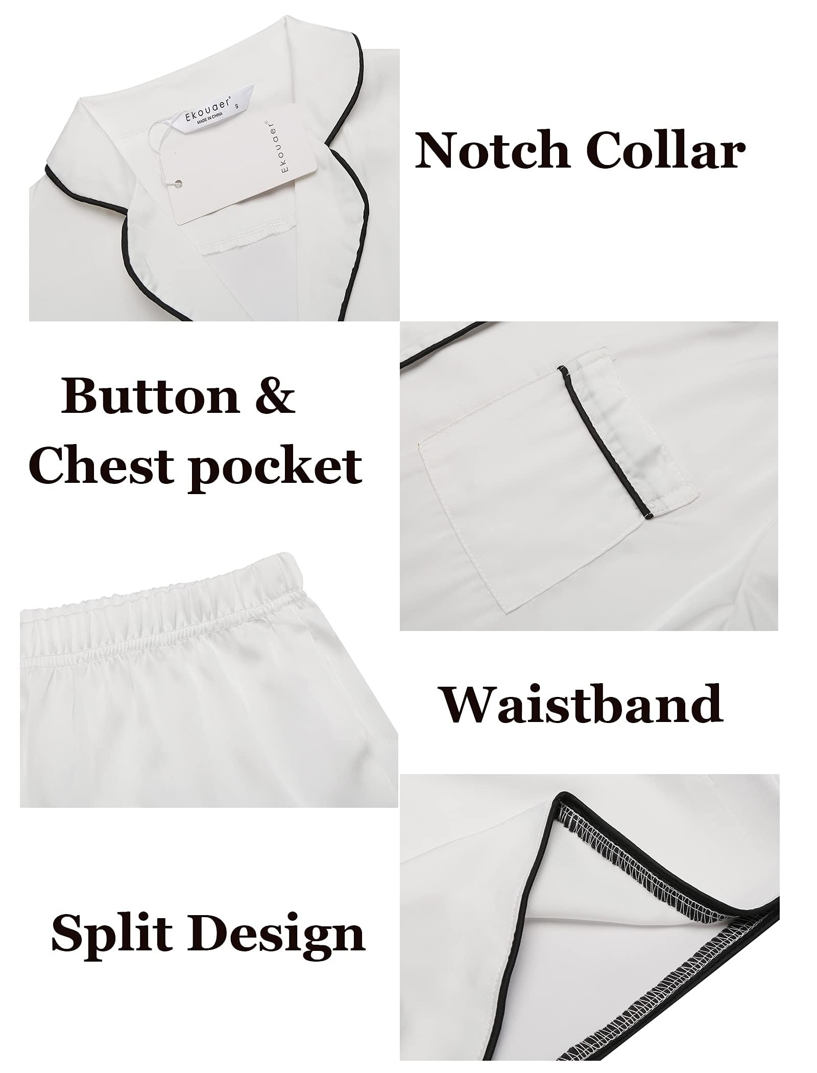 Foto 7 pulgar | Conjunto De Pijama Ekouaer De Satén De Seda Para Mujer De Manga Corta Blanco - Venta Internacional.