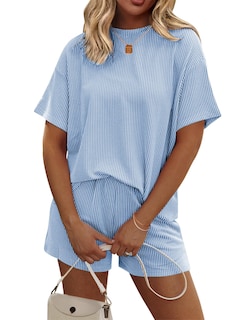 Foto 1 | Conjunto De Pijama Ekouaer De Manga Corta Lounge De 2 Piezas Azul Cielo - Venta Internacional.