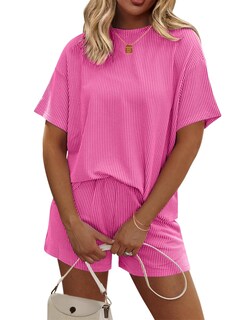 Foto 1 | Conjunto De Pijama Ekouaer De Manga Corta Para Mujer, Color Rosa Intenso - Venta Internacional.