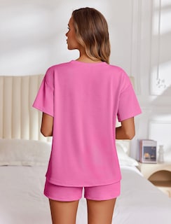 Foto 4 | Conjunto De Pijama Ekouaer De Manga Corta Para Mujer, Color Rosa Intenso - Venta Internacional.