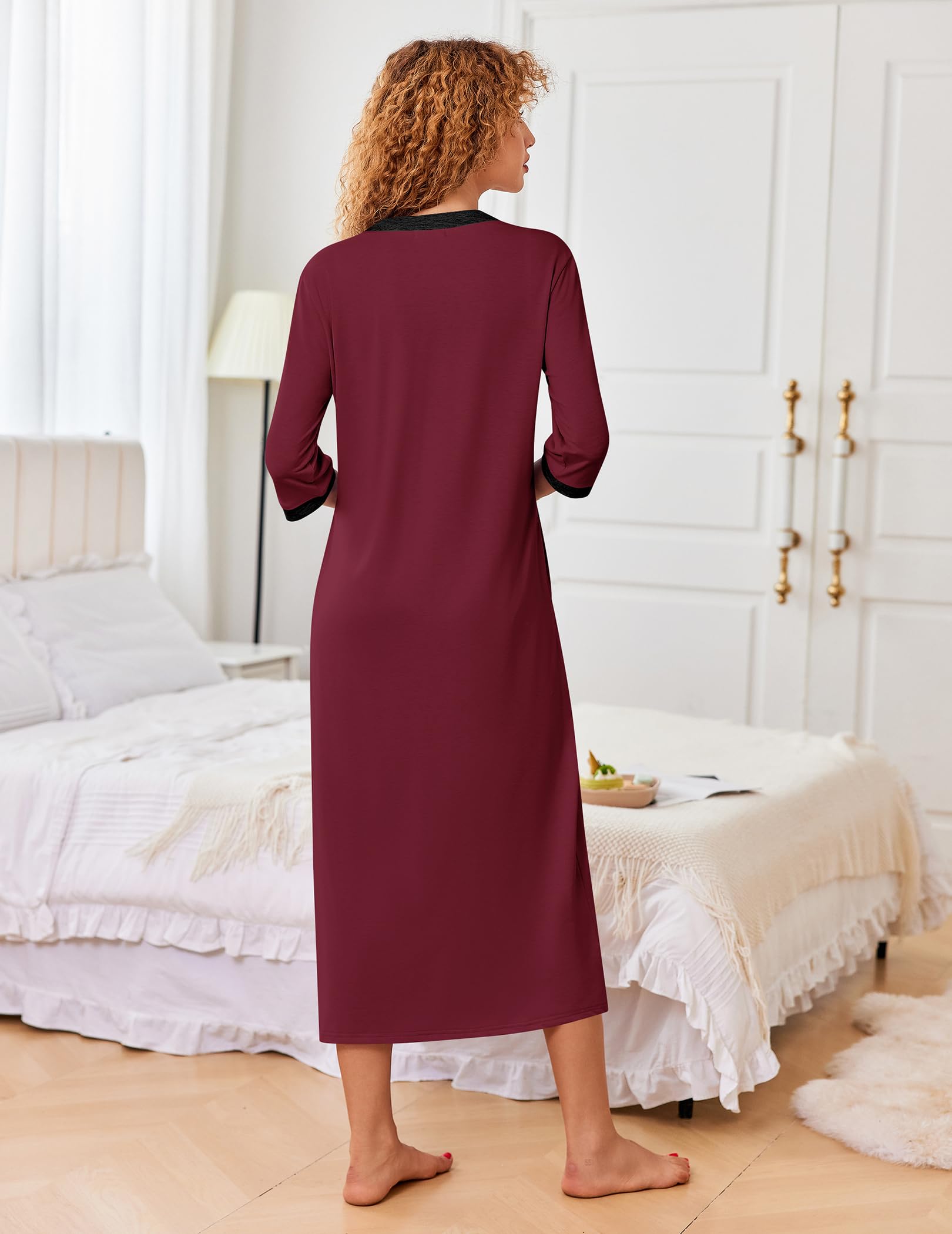 Foto 5 pulgar | Bata Robe Ekouaer Para Mujer Con Cremallera Y Mangas 3/4, Color Rojo Vino - Venta Internacional.