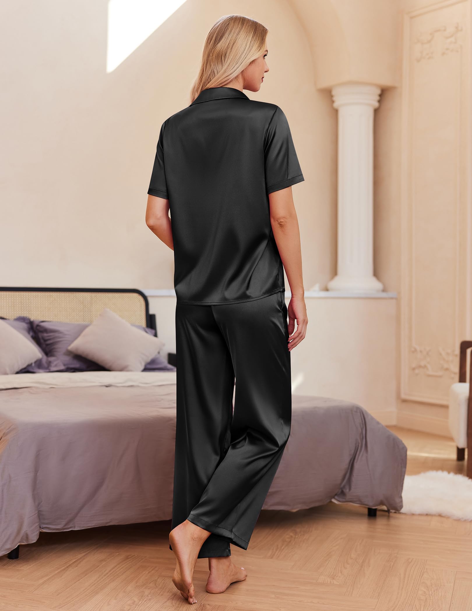 Foto 4 pulgar | Pijama de Seda Ekouaer Negra para Mujer- Venta Internacional