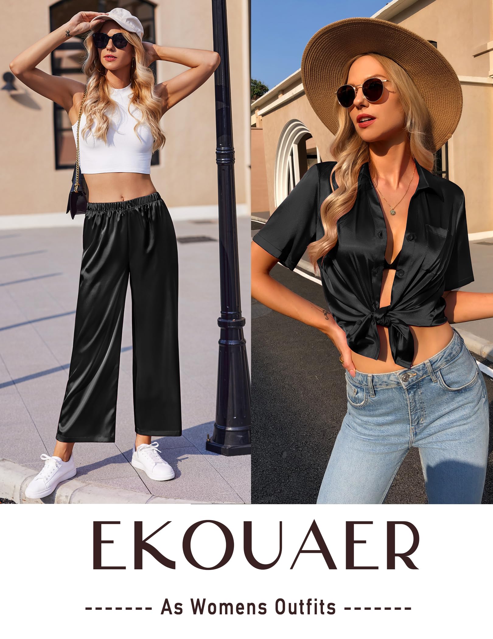 Foto 5 pulgar | Pijama de Seda Ekouaer Negra para Mujer- Venta Internacional