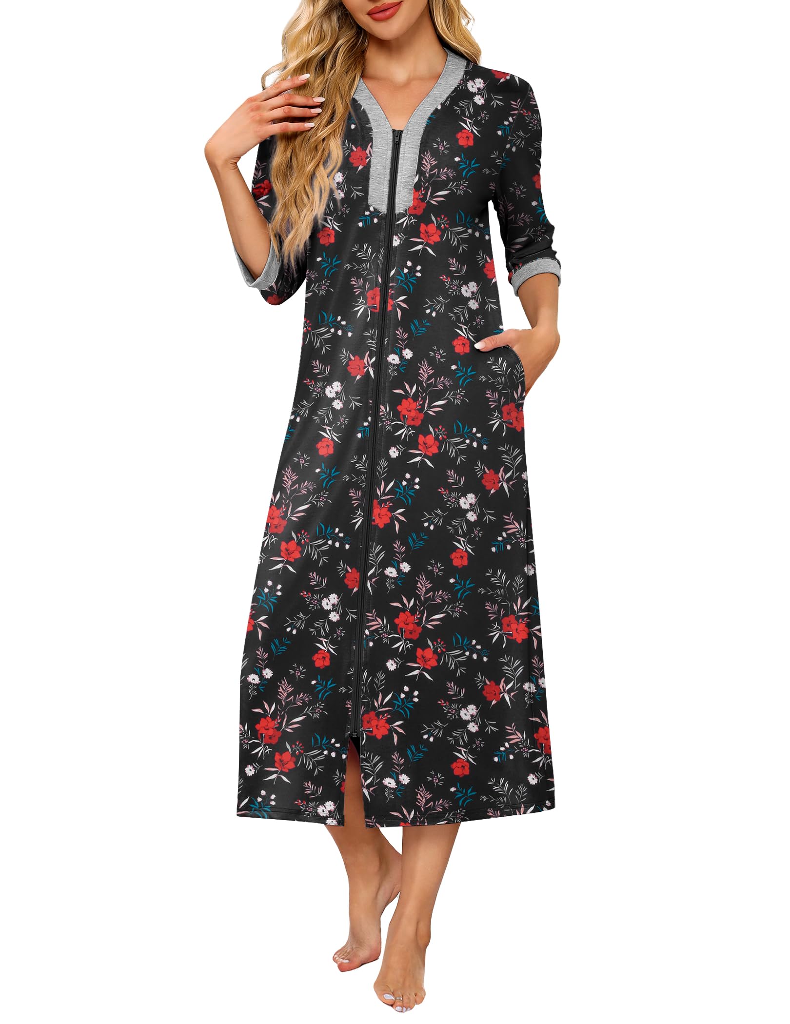 Foto 2 pulgar | Bata Robe Ekouaer con Cremallera y Mangas 3/4  Negro - Venta Internacional