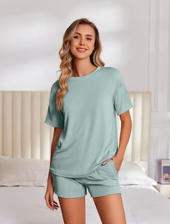 Foto 2 | Conjunto De Pijama Ekouaer Para Mujer De Manga Corta Con Bolsillos - Venta Internacional.