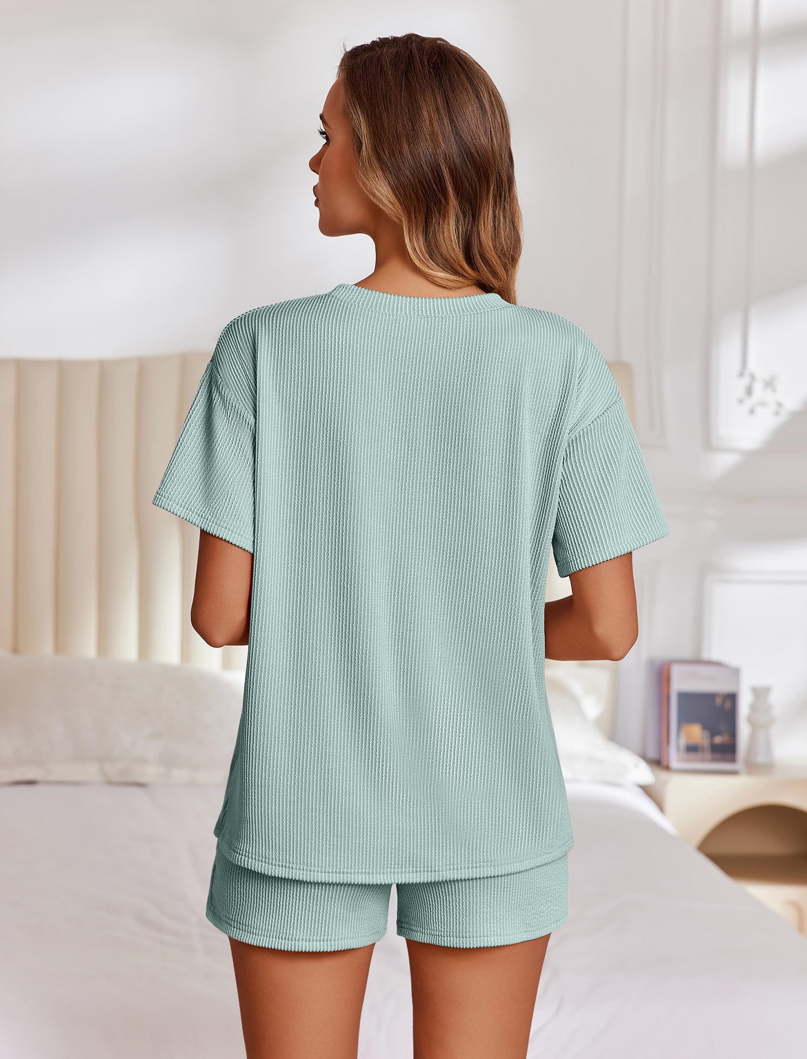 Foto 5 pulgar | Conjunto De Pijama Ekouaer Para Mujer De Manga Corta Con Bolsillos - Venta Internacional.