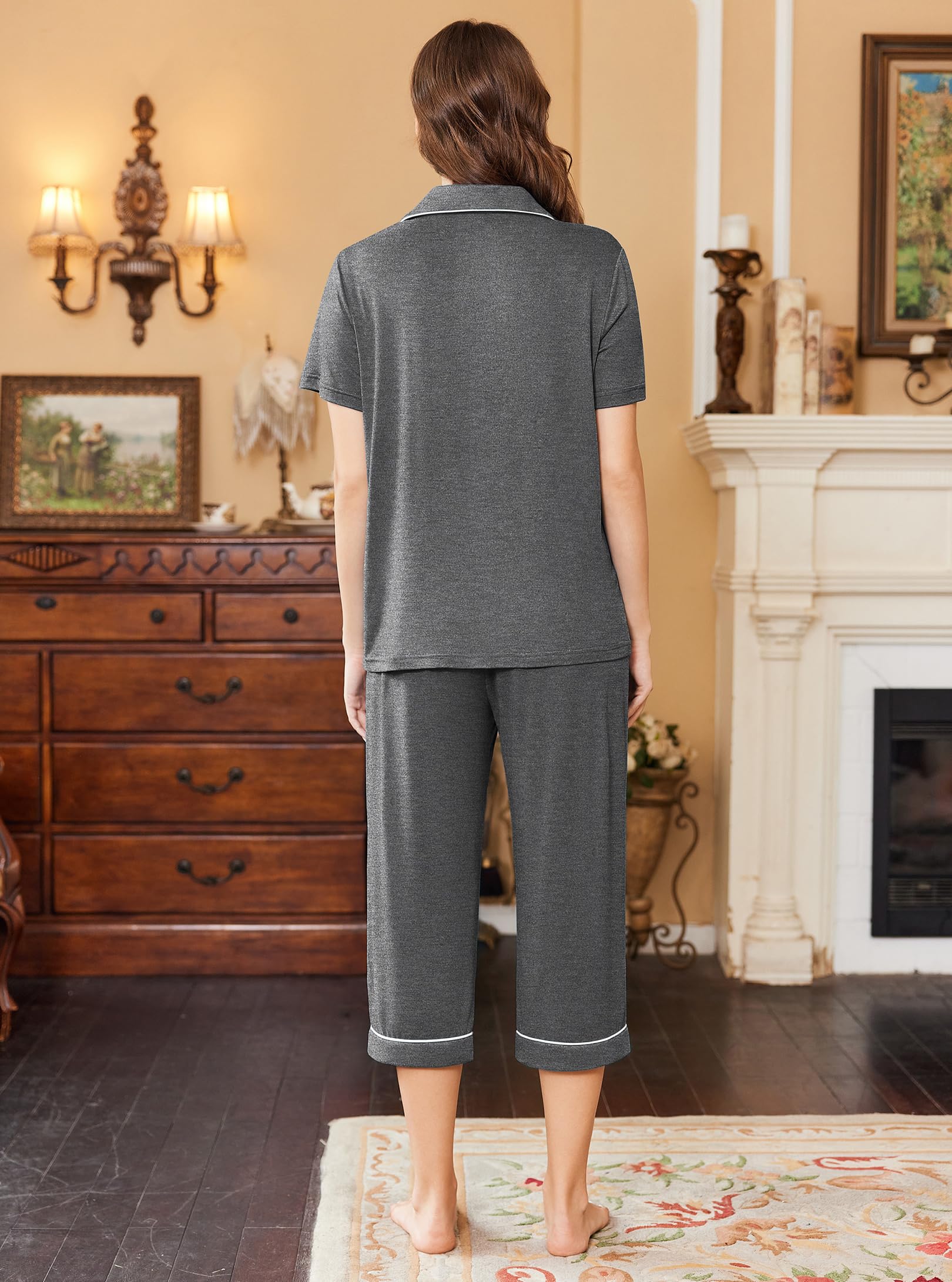 Foto 4 pulgar | Conjunto De Pijama Ekouaer Capri Para Mujer Gris Oscuro Talla M - Venta Internacional.
