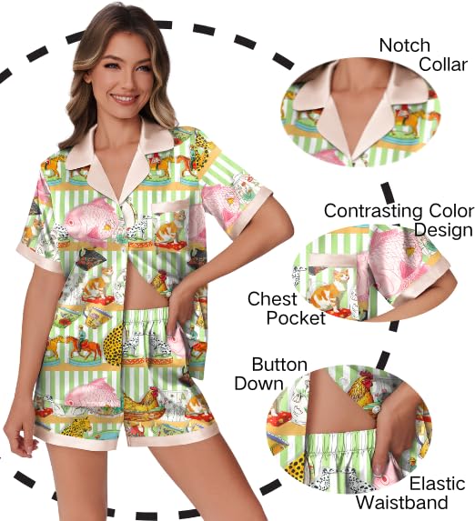 Foto 3 pulgar | Conjunto De Pijama Ekouaer Pantalones Cortos De Satén De Seda Con Estampado De Animales Para Mujer - Venta Internacion