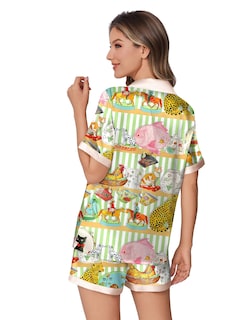Foto 4 | Conjunto De Pijama Ekouaer Pantalones Cortos De Satén De Seda Con Estampado De Animales Para Mujer - Venta Internacion