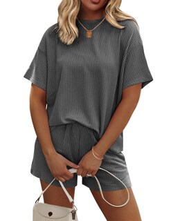 Foto 1 | Conjunto De Pijama Ekouaer Short Sleeve Lounge De 2 Piezas Gris Oscuro - Venta Internacional.