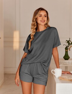 Foto 3 | Conjunto De Pijama Ekouaer Short Sleeve Lounge De 2 Piezas Gris Oscuro - Venta Internacional.