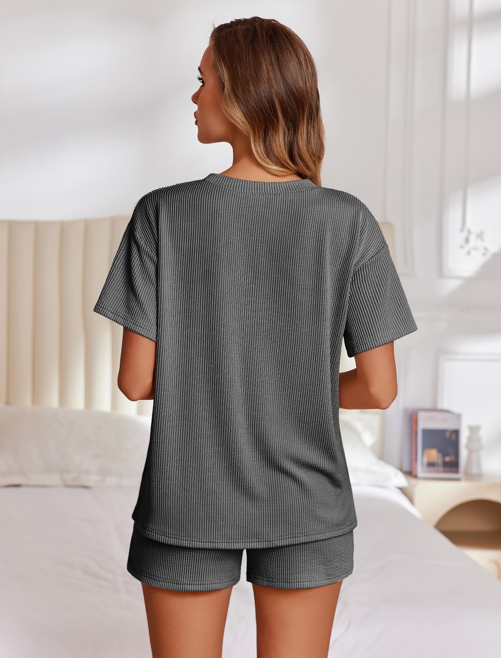 Foto 5 pulgar | Conjunto De Pijama Ekouaer Short Sleeve Lounge De 2 Piezas Gris Oscuro - Venta Internacional.