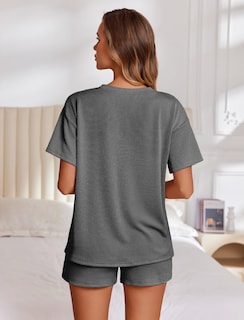 Foto 4 | Conjunto De Pijama Ekouaer Short Sleeve Lounge De 2 Piezas Gris Oscuro - Venta Internacional.