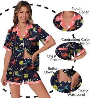 Foto 2 | Conjunto De Pijama Ekouaer De Satén De Seda Para Mujer Con Estampado De Animales - Venta Internacional.