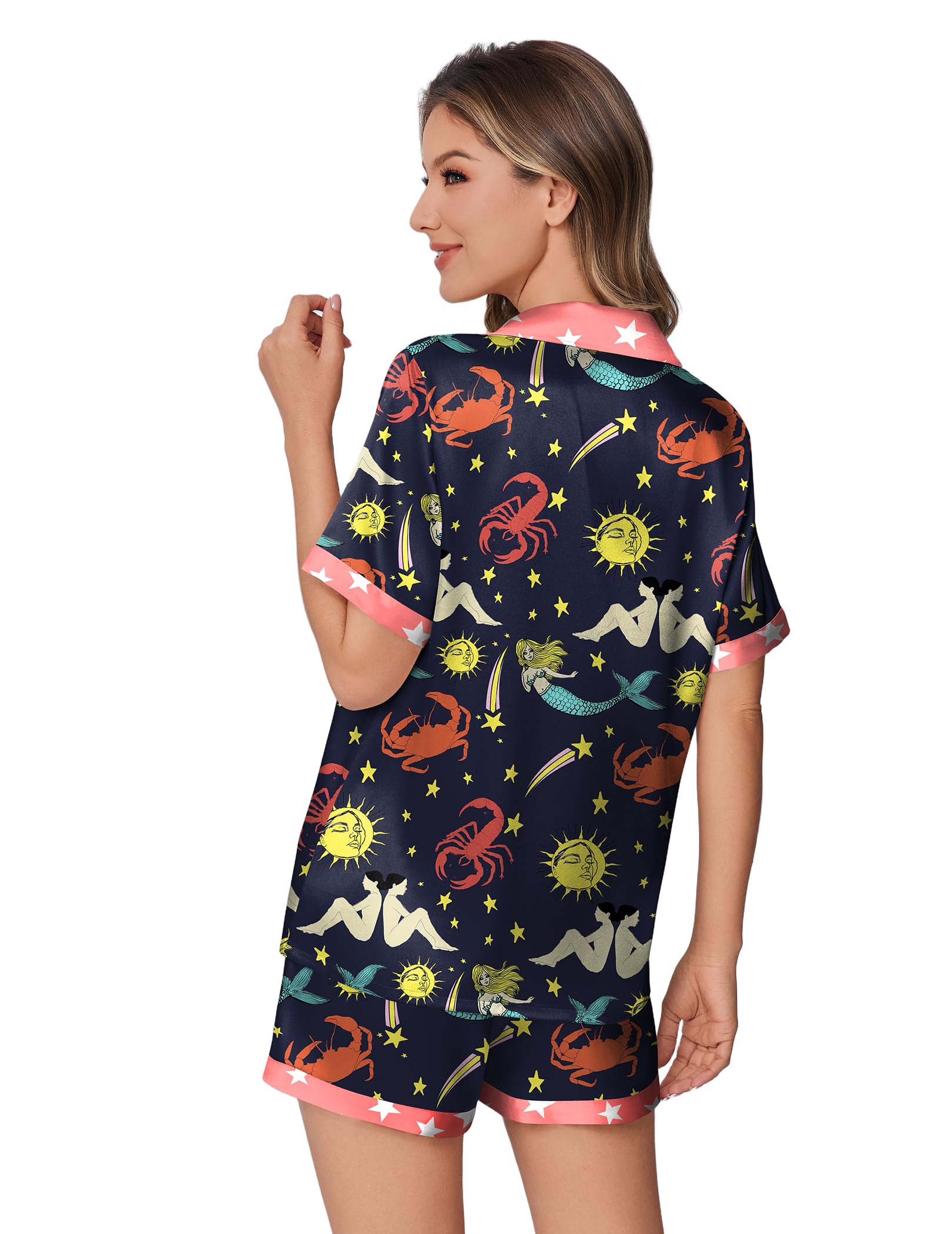 Foto 4 | Conjunto De Pijama Ekouaer De Satén De Seda Para Mujer Con Estampado De Animales - Venta Internacional.
