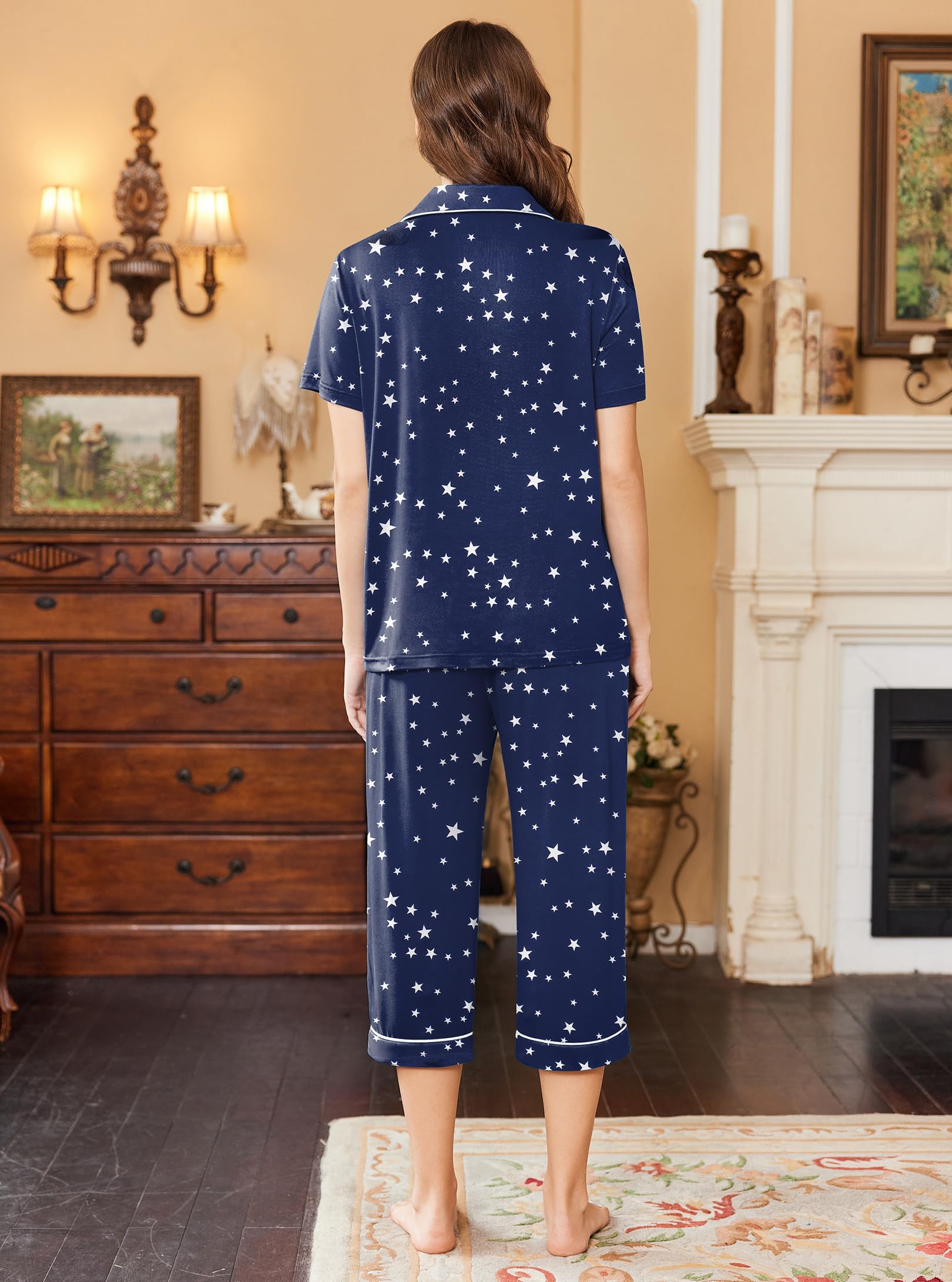 Foto 4 pulgar | Pijama Ekouaer Capri Para Mujer De Manga Corta Con Botones - Venta Internacional.
