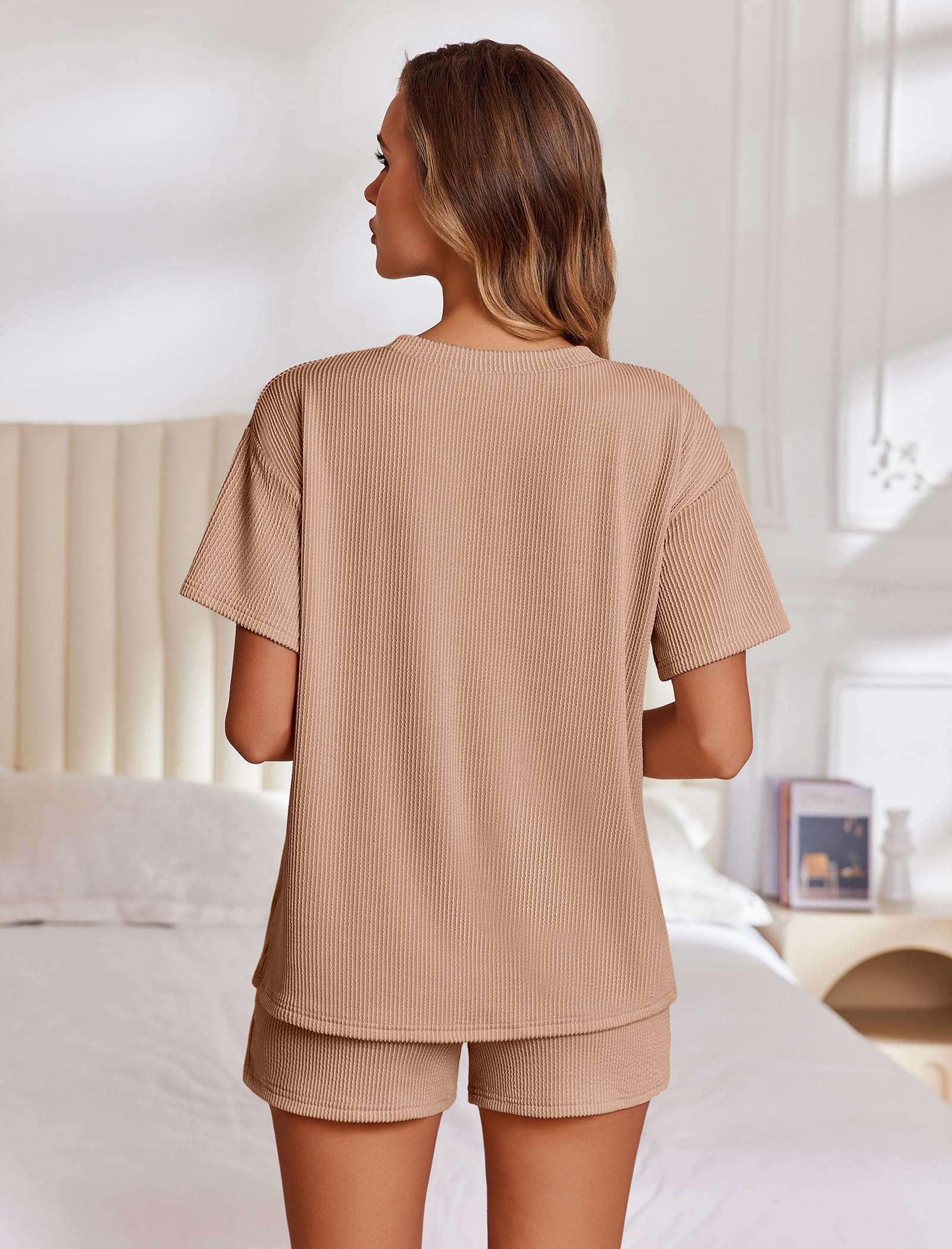 Foto 5 pulgar | Conjunto De Pijama Ekouaer Short Sleeve Lounge De 2 Piezas Marrón Para Mujer - Venta Internacional.