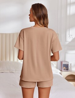 Foto 4 | Conjunto De Pijama Ekouaer Short Sleeve Lounge De 2 Piezas Marrón Para Mujer - Venta Internacional.