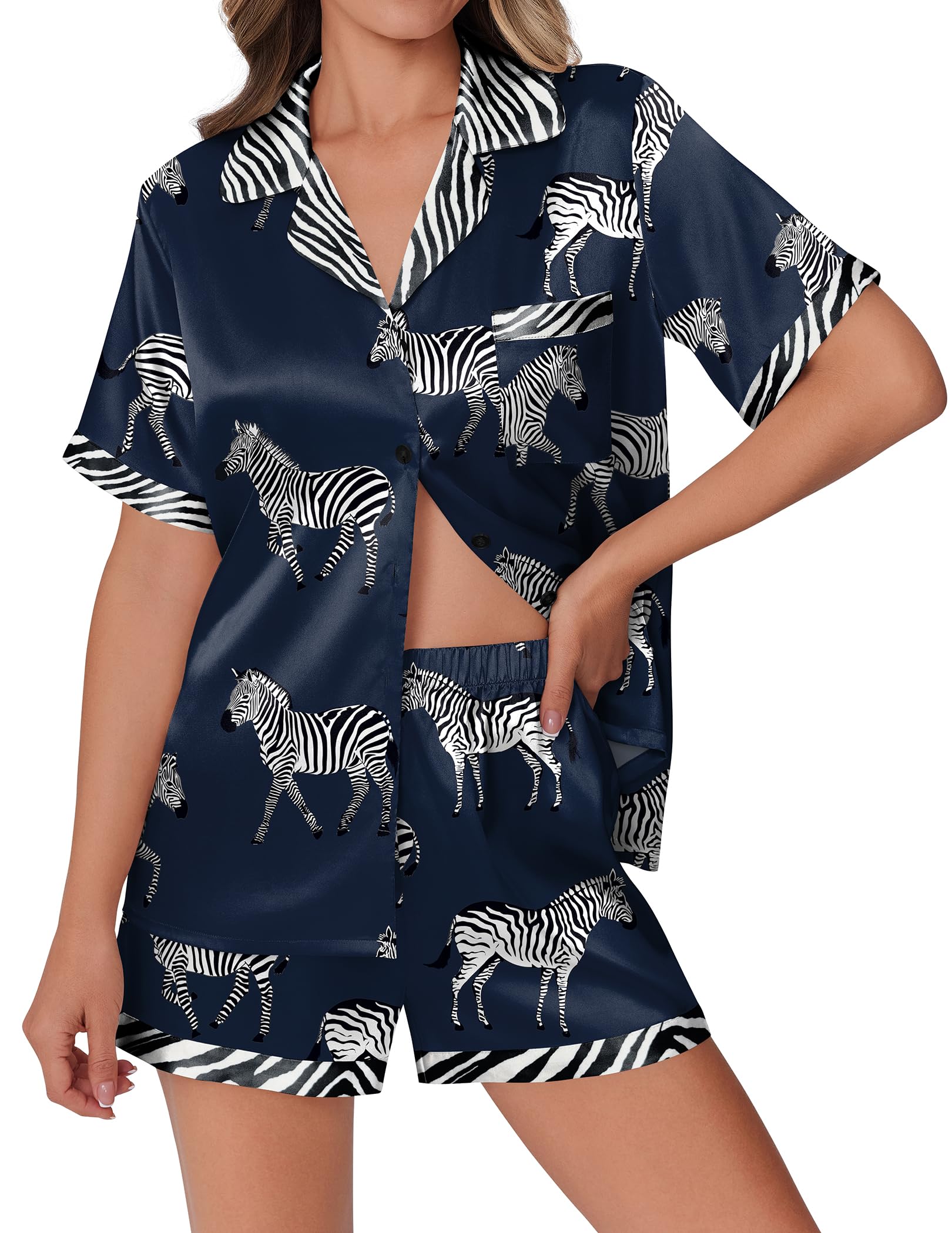 Foto 1 | Conjunto De Pijama Ekouaer De Satén De Seda Para Mujer Con Estampado De Animales - Venta Internacional.