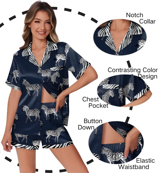 Foto 3 pulgar | Conjunto De Pijama Ekouaer De Satén De Seda Para Mujer Con Estampado De Animales - Venta Internacional.