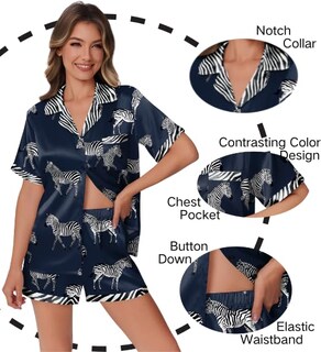 Foto 2 | Conjunto De Pijama Ekouaer De Satén De Seda Para Mujer Con Estampado De Animales - Venta Internacional.