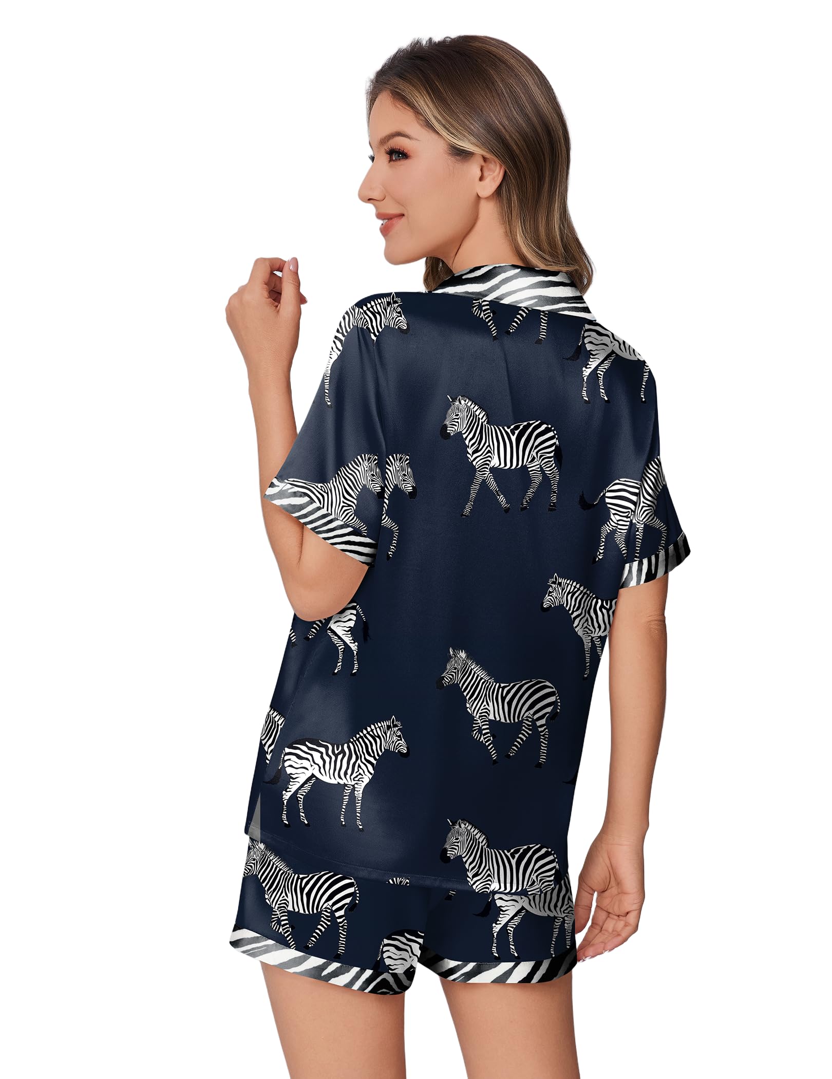 Foto 5 pulgar | Conjunto De Pijama Ekouaer De Satén De Seda Para Mujer Con Estampado De Animales - Venta Internacional.