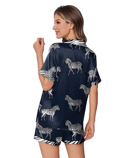 Foto 4 | Conjunto De Pijama Ekouaer De Satén De Seda Para Mujer Con Estampado De Animales - Venta Internacional.