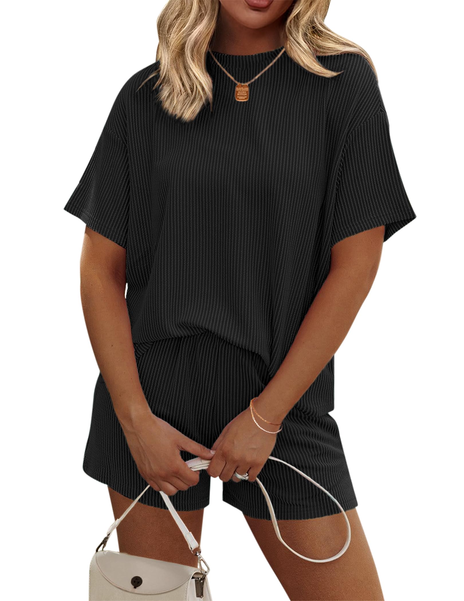 Foto 2 pulgar | Conjunto De Pijama Ekouaer Short Sleeve Lounge De 2 Piezas Negro Para Mujer - Venta Internacional.
