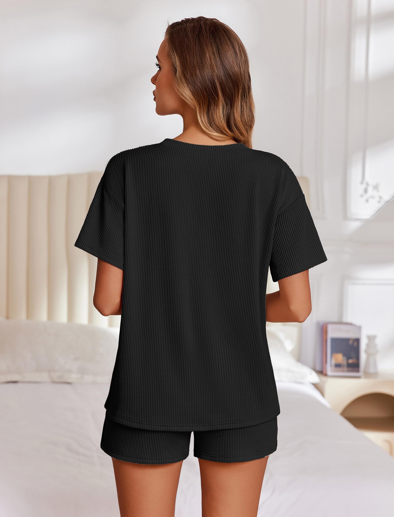 Foto 5 pulgar | Conjunto De Pijama Ekouaer Short Sleeve Lounge De 2 Piezas Negro Para Mujer - Venta Internacional.