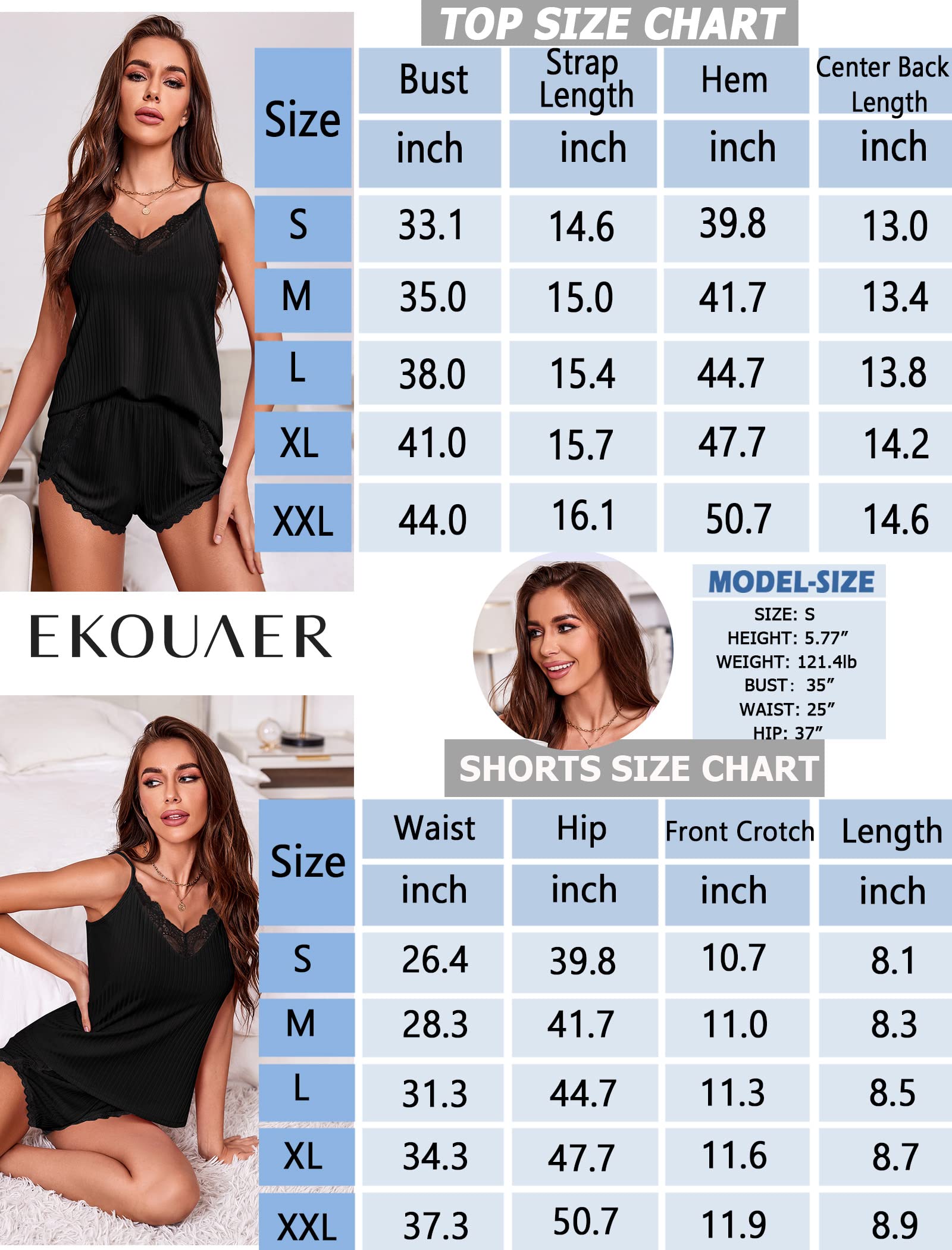 Foto 7 pulgar | Conjunto De Pijama Ekouaer, Lencería Suave, Ropa De Dormir, 2 Piezas, Negro, Xxl - Venta Internacional.