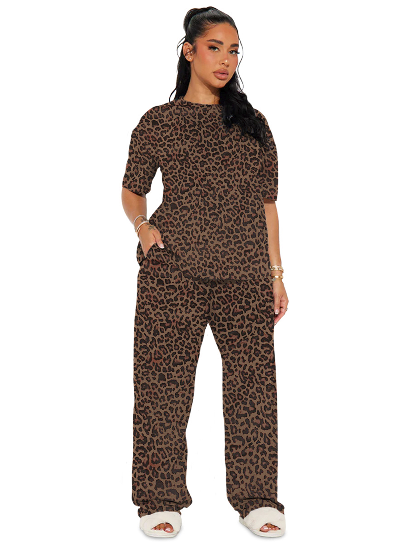 Foto 1 | Pijama Mujer Conjunto Elegante Camisa Pantalon Shendy Vendy Cafe