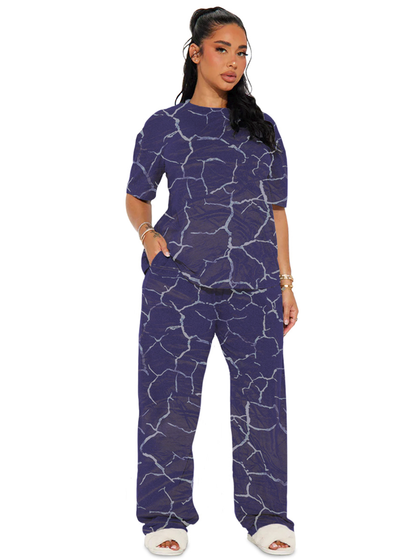 Foto 2 pulgar | Pijama Mujer Conjunto Elegante Camisa Pantalon Shendy Vendy Azul Marino